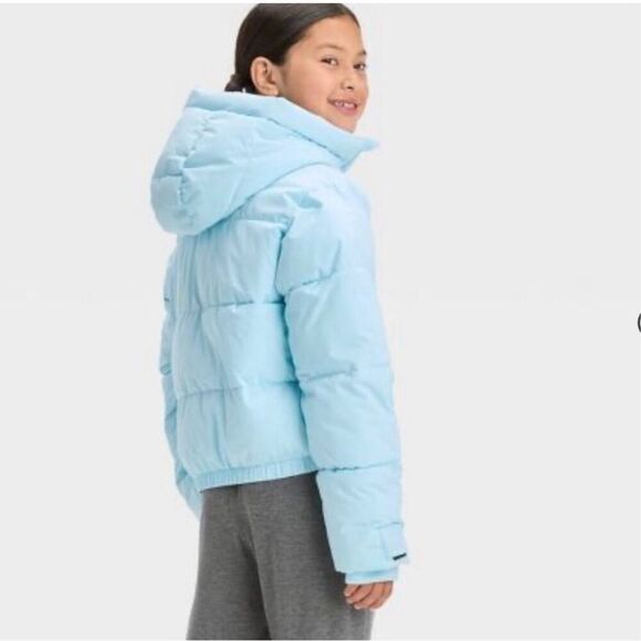 All in Motion Girls Blue Short Puffer Jacket M(8) NWT Wind & Water Resistant Zip - Picture 10 of 17